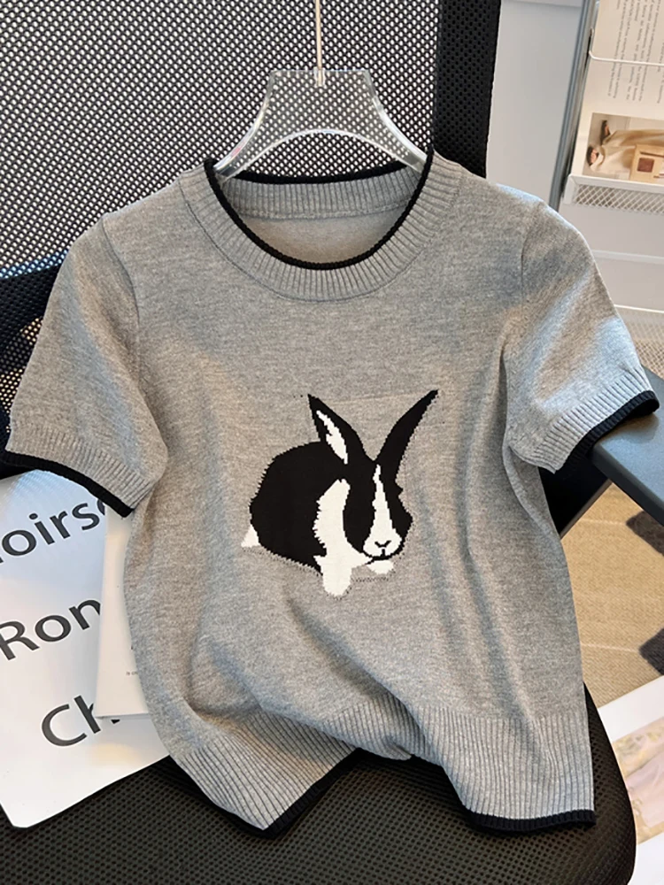 

Вязаный свитер с милым кроликом ort Sve, женский модный возрастной корейский шелковый топ, летнее новое поступление