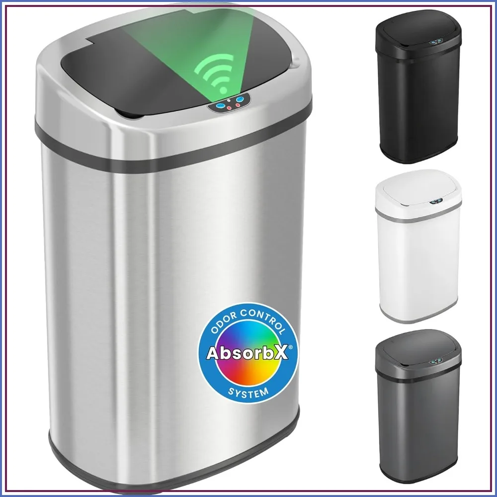 

13 Gallon Motion Sensor Trash Can - 50L Stainless Steel Kitchen Garbage Bin, Hands-Free, Long Battery Life, AC Compatible