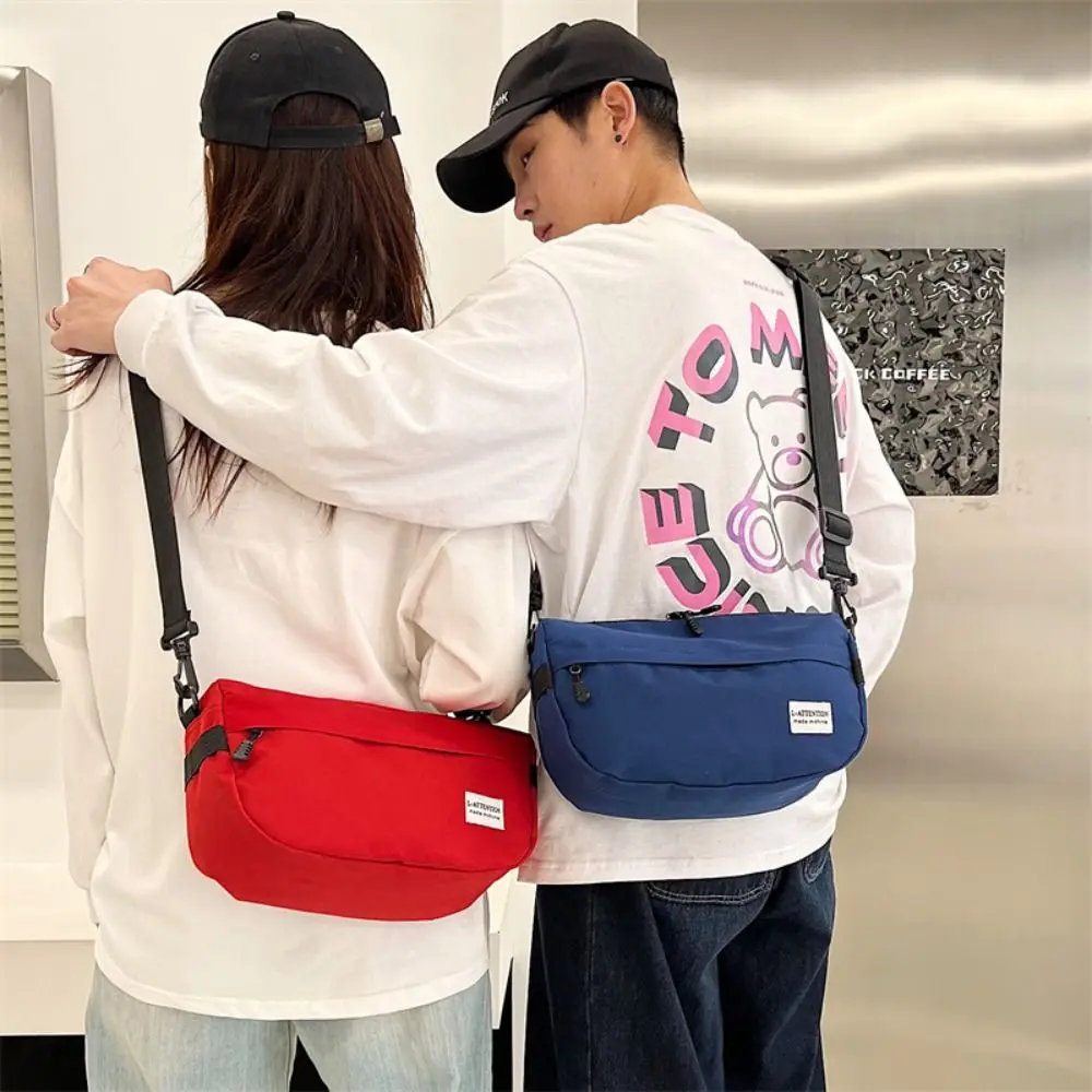 Solid Color Messenger Sling Bag Fashion Zipper Large Capacity Crossbody Bag Outdoor Sports Nylon Shoulder Bag