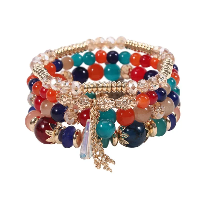 4Pcs/Set Boho Colorful Beads Bracelet Set For Women Fashion Tassel Charm Glass Beaded Chain Wristband Female Jewelry Gift
