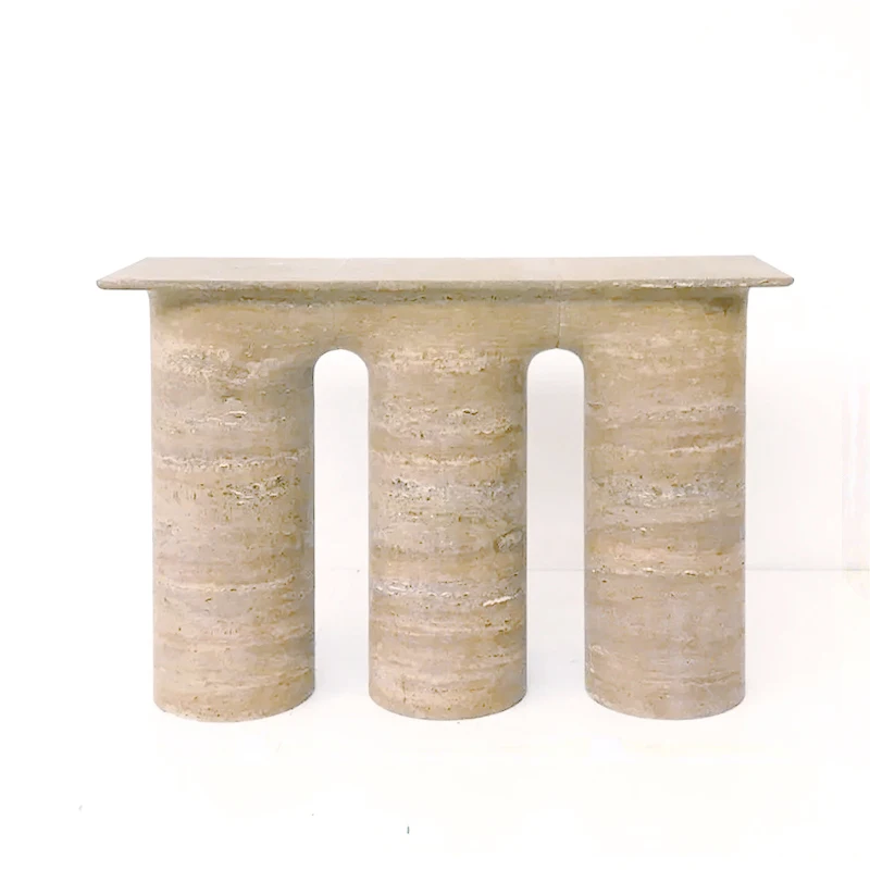 Modern nordic three leg stone console tables hallway living room beige travertine console table natural marble customization