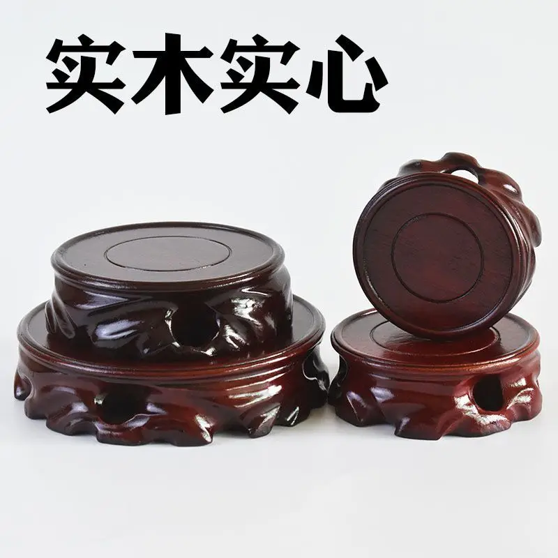 Solid wood carved bonsai purple clay teapot bottom round wooden bracket handicraft display stand