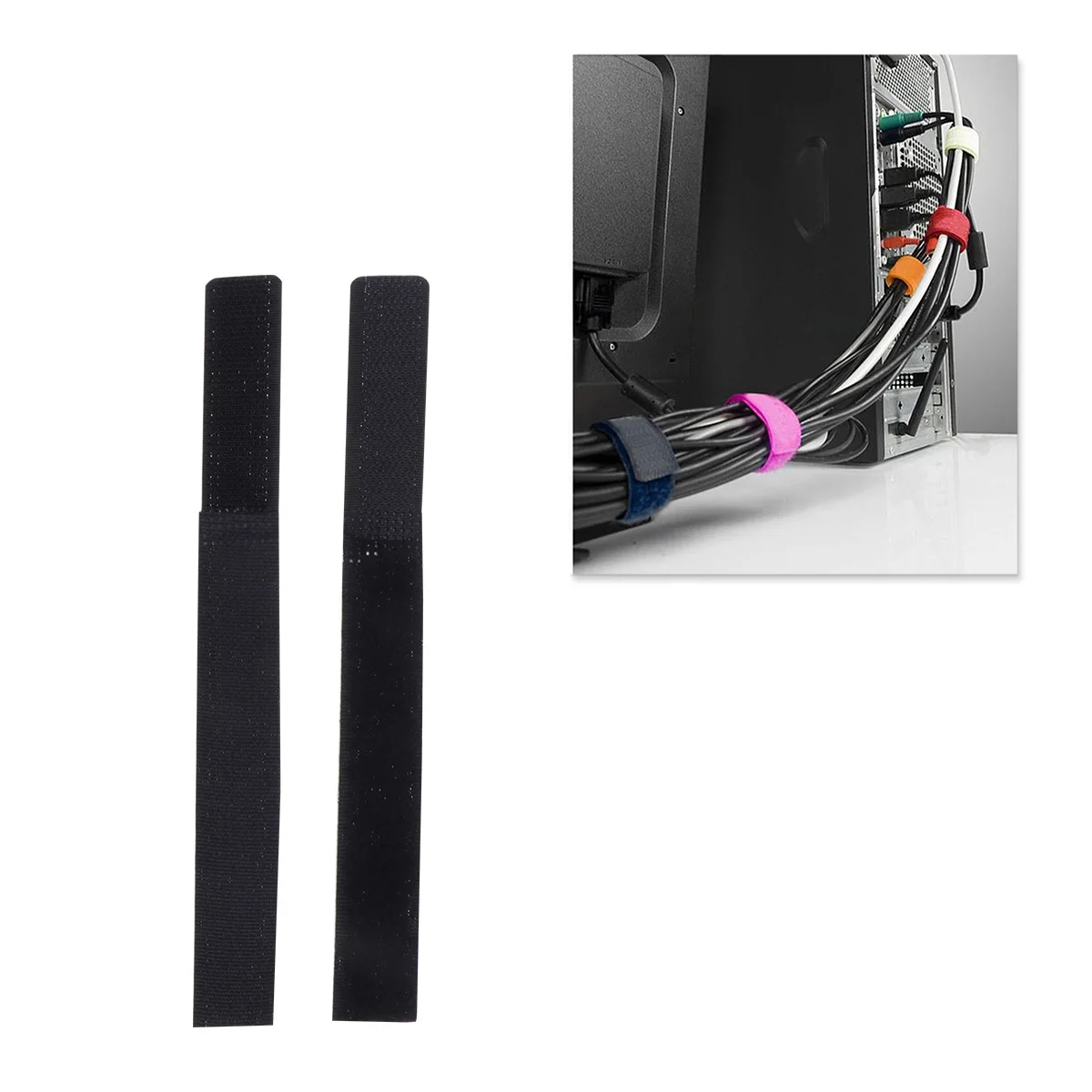10 pcs 2X18Cm Reusable Black Cable Straps Hook Loop Fastening Ties For Wires Cords Organization Around Desk Home Entertainment