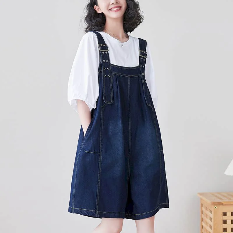 Denim Jumpsuits for Women Vintage Solid Casual Korean Fashion Playsuits Loose Wide Leg Shorts One Piece Outfits Women Clothing