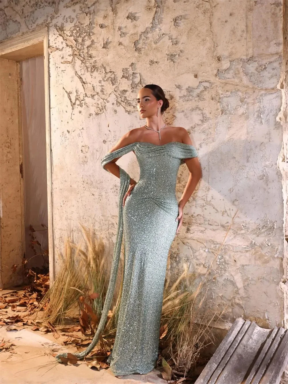 Cathy Aangepaste Shniy Glitter Zeemeermin Prom Dress Eenvoudige Geplooide vestidos de noiva Prachtige vloer-lengte Avondjurken 2025