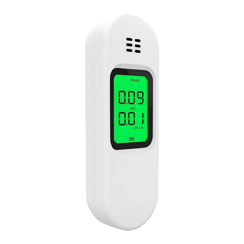 Portable Breath Analyzer White Digital Breathalyzer Audible Visual Alarm Backlit Digital Display Fast Response Time