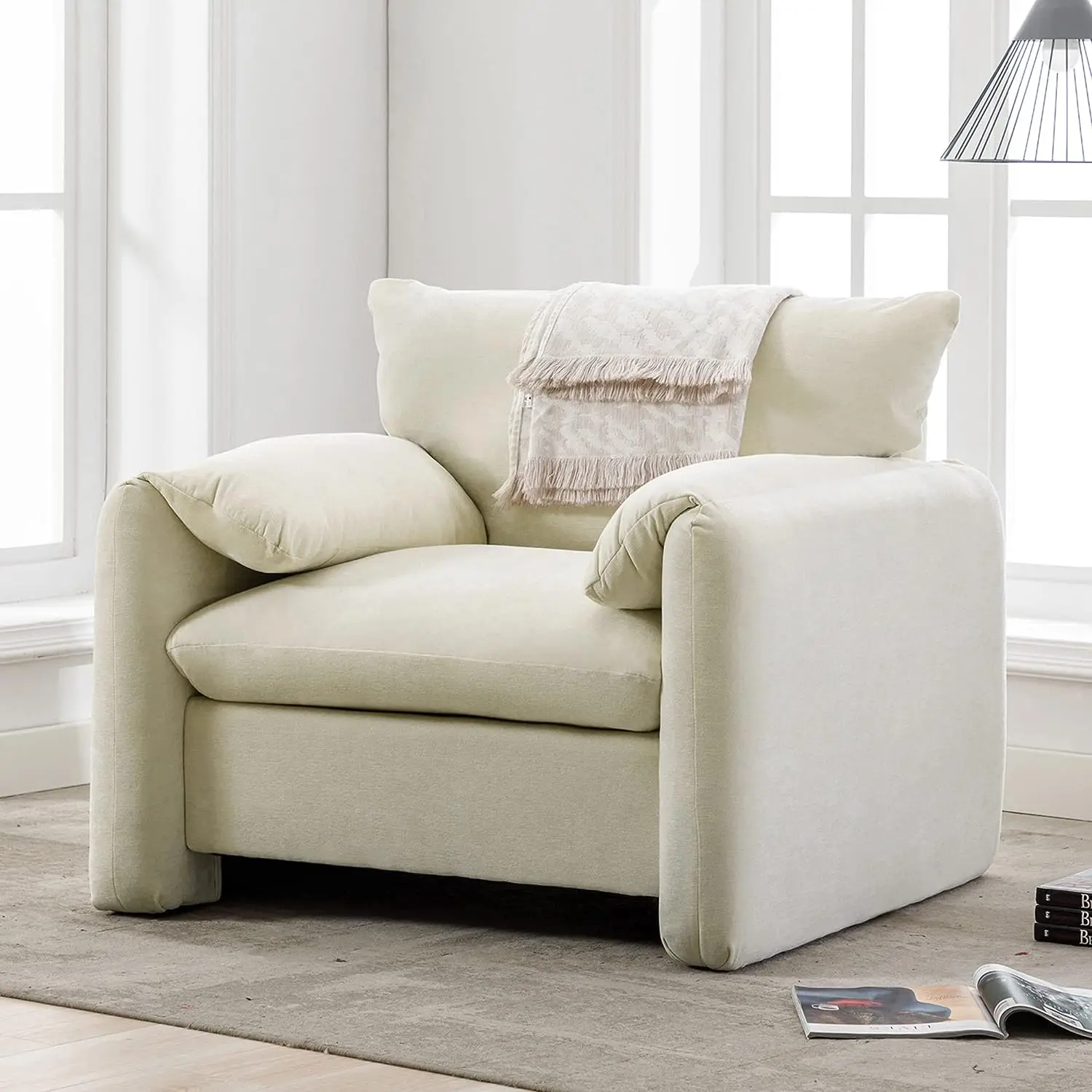 Stylish Fabric Accent Chair Modern Comfortable Lounge Seat Cream White Armchair