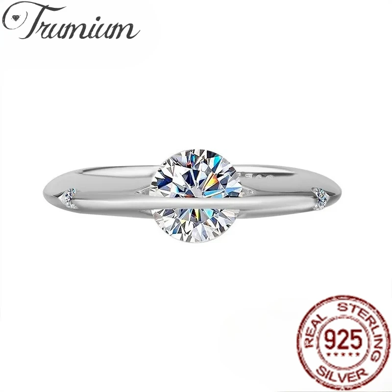 Trumium 1CT D Color Moissanite Ring Planet Orbiting 925 Sterling Silver for Women Wedding Band Trendy Anniversary Fine Jewelry