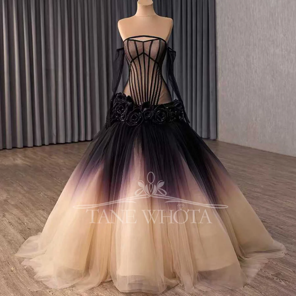 

Abiti Da Sera Women's Strapless Lace Up Back Evening Dress Detachable Sleeves Sheath Style Crystal 3D Flower Customizable