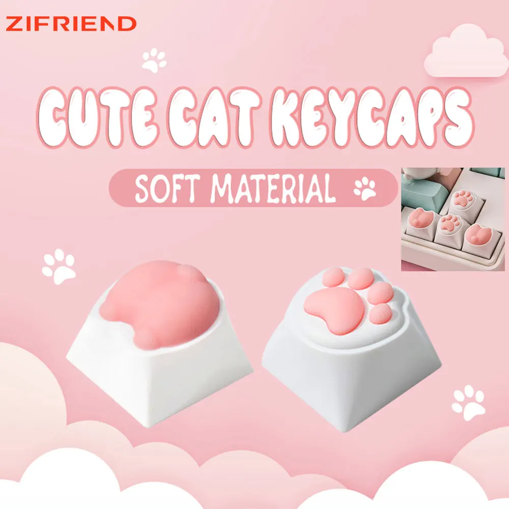 

ZIFRIEND Cute Cat Paw Keycaps For Mechanical Keyboard Cherry MX Switch DIY Custom Key Cap Soft Silicone Keycup Artisan Pink