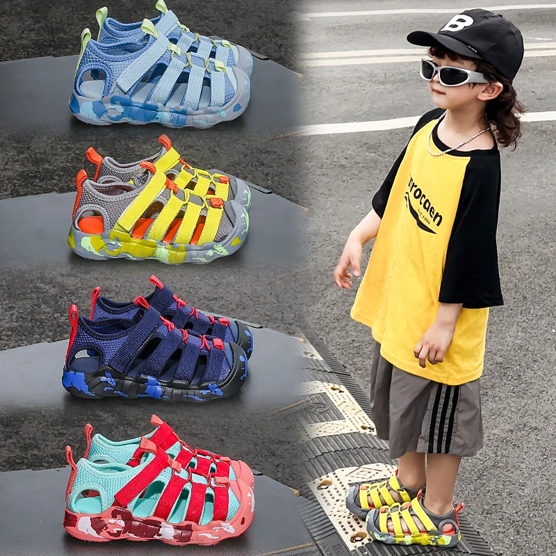 

Children's Sandals 3-18 Years Old Blue Breathable Boys Girls Beach Shoes Summer New Lightweight Outdoor Kids Sneakers Sandals