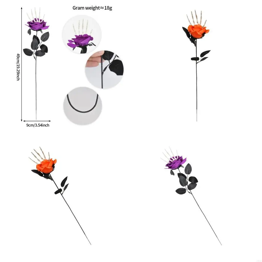 Bone Hand Artificial Rose With Bendable Stem Silk Halloween Centerpieces For Themed Party Indoor Outdoors Use JOMD