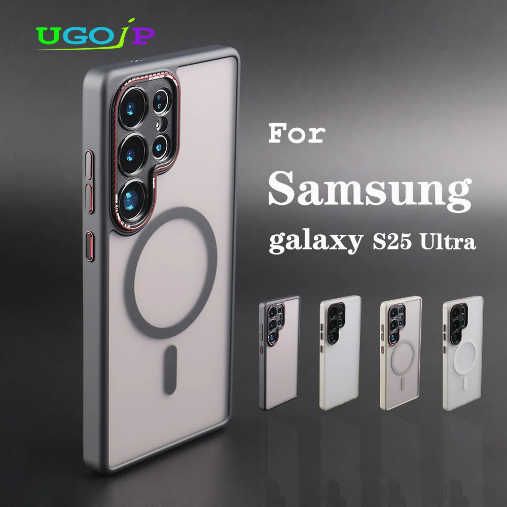 

UGOjP Magnetic Case For Samsung Galaxy S25 Ultra Matte Phone Case With Camera Lens Protection Frame Frosted Protective Cover