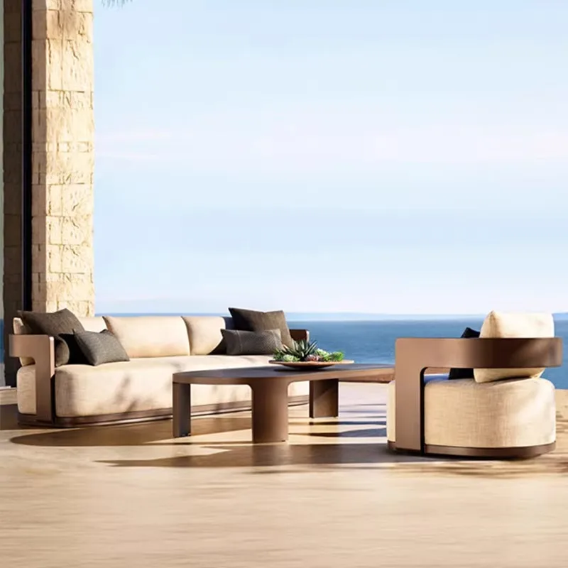 Nordic teak leisure sofa, outdoor furniture villa terrace B & B sun room garden hotel aluminum alloy sofa
