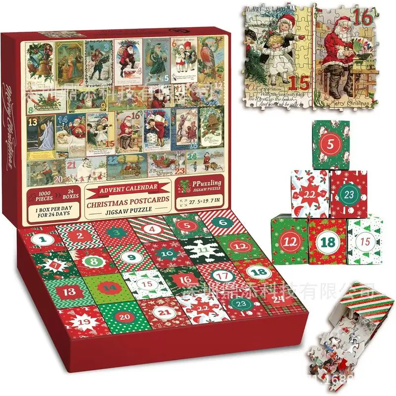 New Christmas Puzzle Advent Calendar 1008pcs Puzzles Countdown Calendar Jigsaw Puzzles 24 Days Surprise Christmas Calendar Gifts