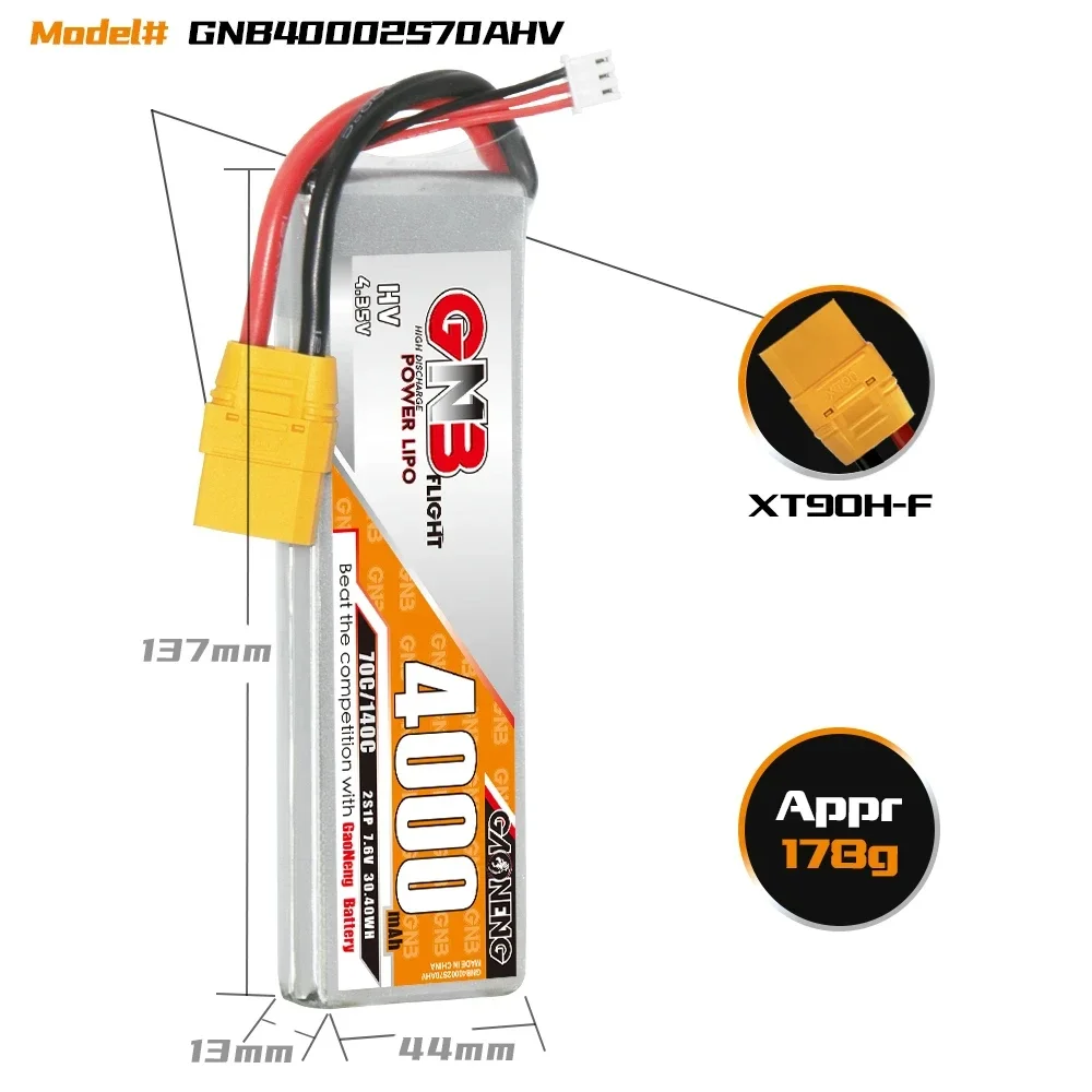 GAONENG GNB 4000mAh HV 2S 70C MAX 140C 7.6V XT90 XT60 Deans T wtyk bateria LiPo dla 1/10 i 1/8 skala RC łódź samochodowa