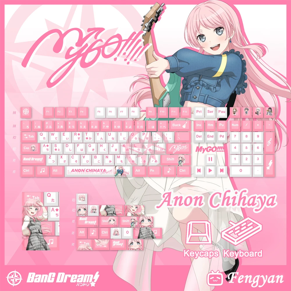 

BanG Dream MyGO Anon Chihaya тематические колпачки для клавиш PBT Dye-Sub Cherry Profile аниме игровые колпачки для механической клавиатуры на заказ