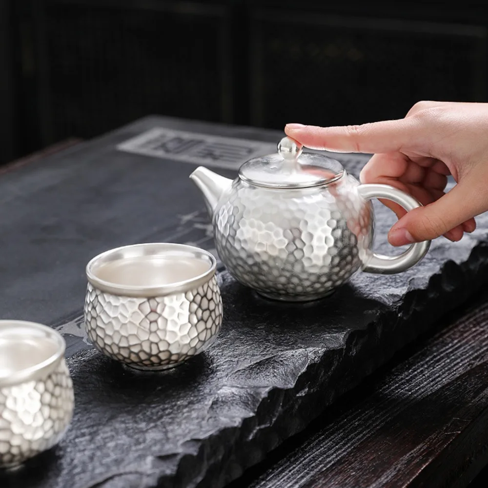 الملمس المطروق الفضة التذهيب إبريق الشاي طقم هدايا اليدوية تصفية الكونغ فو فنجان شاي مقاومة للحرارة إبريق شاي الكونغ فو الصغيرة #4