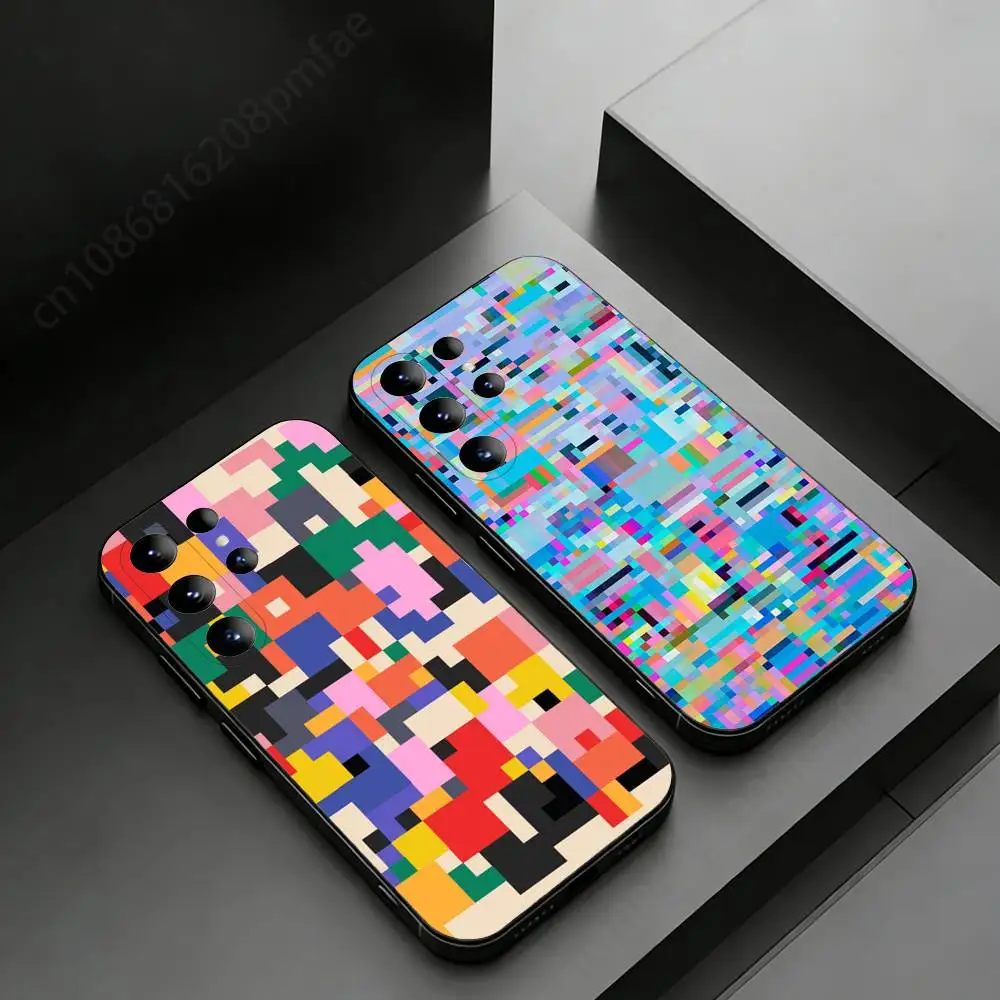 Colorful Grid Pattern Phone case for Samsung Galaxy S24,25,26,23 22,21,S20 Plus Ultra FE soft fundas cases