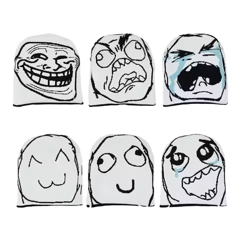 Fashion Pattern Funny Jacquard Neutral Hip Hop Warm Knitted Hat Harajuku Retro Fashion Personality Versatile Knitting Beanies