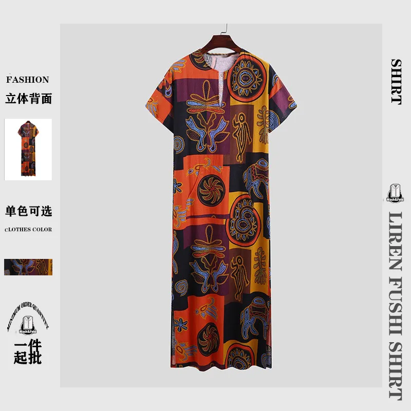 فستان كاجوال للرجال من Jubba Thobe على الموضة الإسلامية مقاس كبير مع حاشية مطبوعة غير منتظمة أنيقة من Jubba Thobes