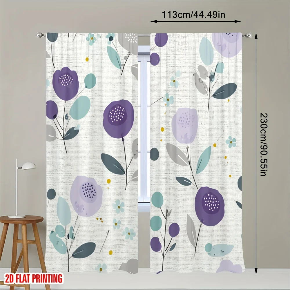 Purple berry flower pattern printed curtains, with a pole bag design, suitable for use in bedrooms, living rooms and offices
