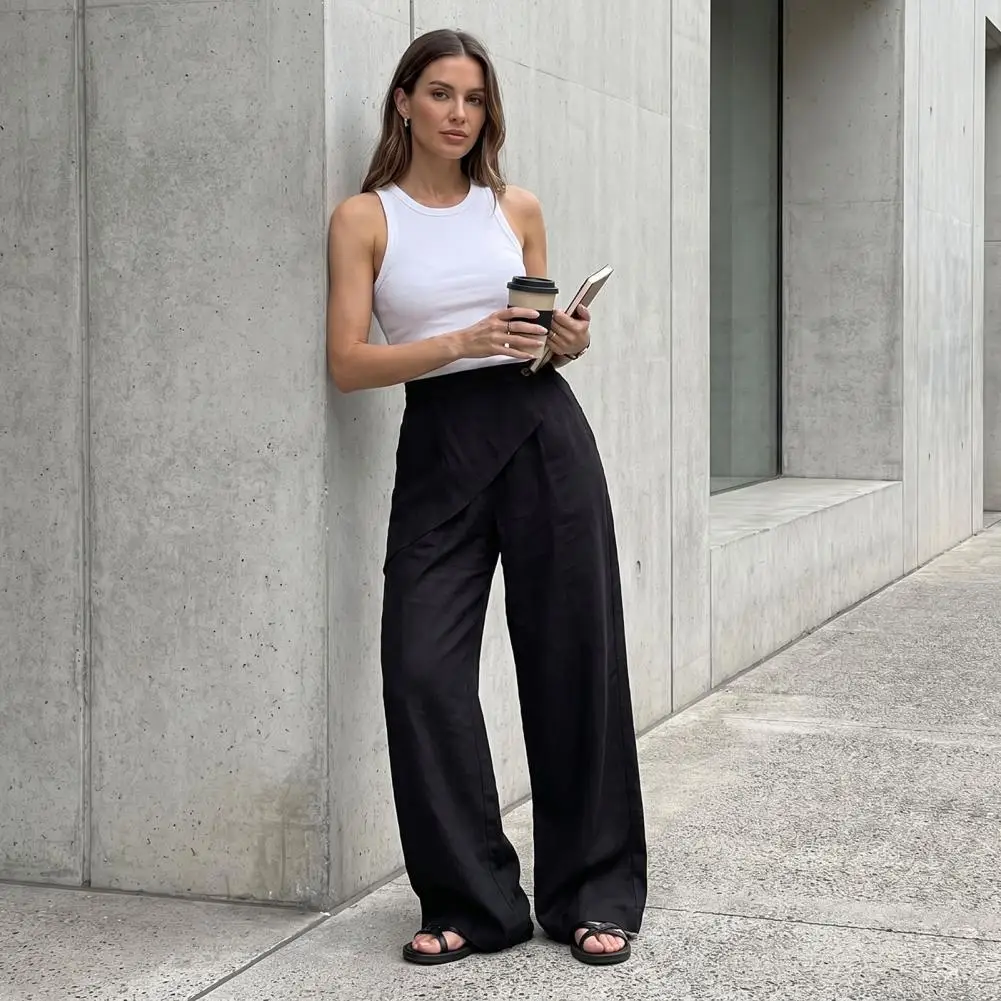 Breathable Fabric Vacation Pants Women Wide Leg Pants High Waisted Linen Blend Trousers Loose Fit for Commuting for Women