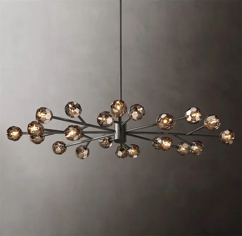 

Black Smoke Crystal Boule Chandelier Vintage Molecular Cut Sputnik Pendant Lamp Modern Lighting for Living Room Bedroom