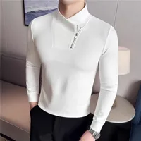 Camiseta con cremallera a la moda para primavera y otoño, camisetas informales elásticas ajustadas para hombre, camisetas de vitalidad juvenil con cuello simulado de Color sólido