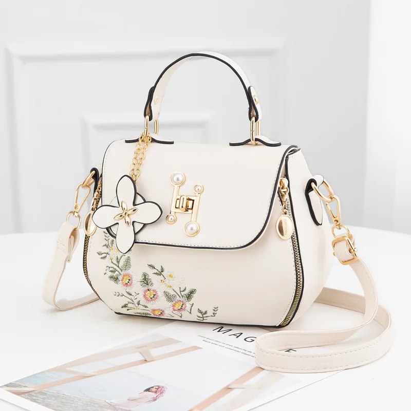 Women Embroidery Satchels Handbags Fashion Flap Top-handle Bags Portable Purse Tote Bags Trendy Shoulder Bag Crossbody Bag