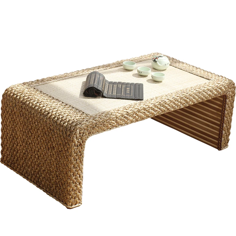 

Tatami tea table three-piece set rectangular balcony platform Sinology table tea table living room casual Japanese rattan coffee