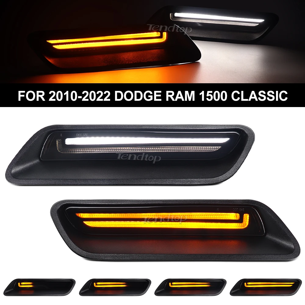 2PC white DRL Dynamic amber turn signal light LED sprot hood Light decorative grille For Dodge RAM 1500 2010-2018 2019-2022