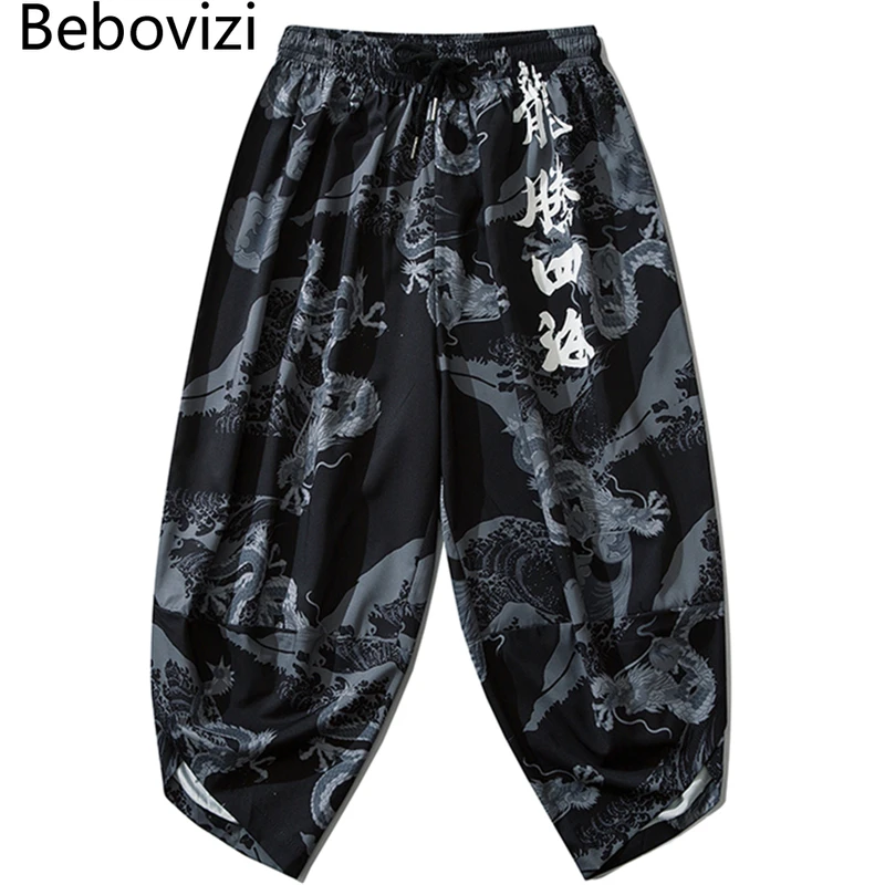 Bebovizi Thin Kimono Pants Japan Traditional Print pants Women Men Casual Loose Seven-point Trousers Asian Costume