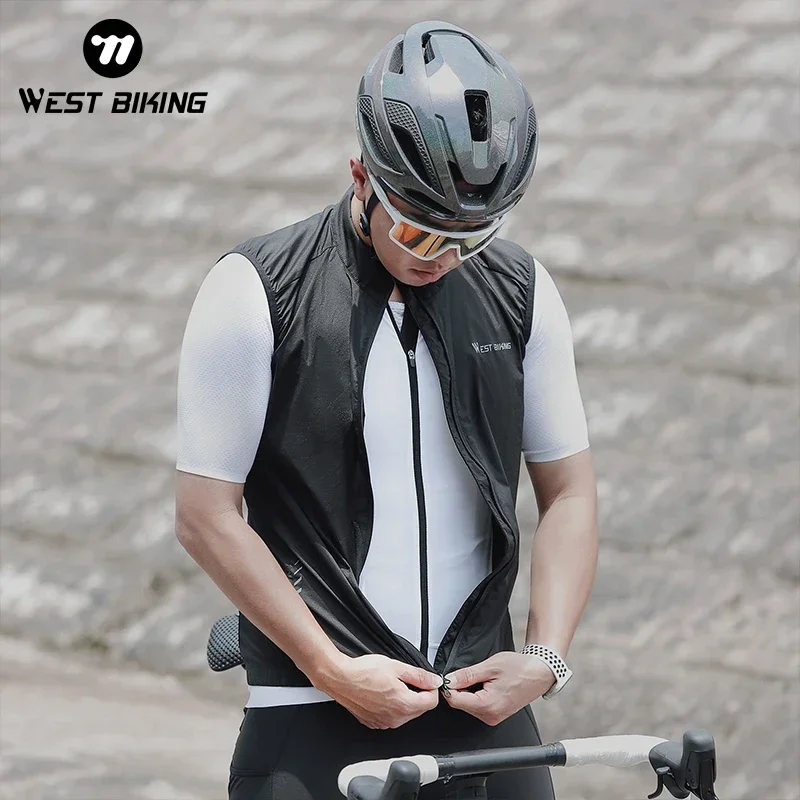 

WEST BIKING Spring Summer Cycling Reflective Vest Lightweight Windproof Breathable Vest With Back Pocket Couples Sport Gear