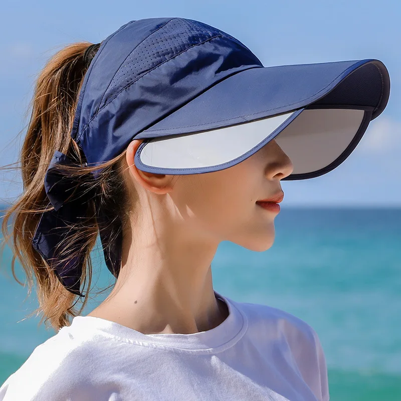 Women\'s Cycling Breathable Sun Hat Visor Caps Female Scalable Brim Empty Top Wide Brim Baseball Cap Outdoor Anti-UV Beach Hats