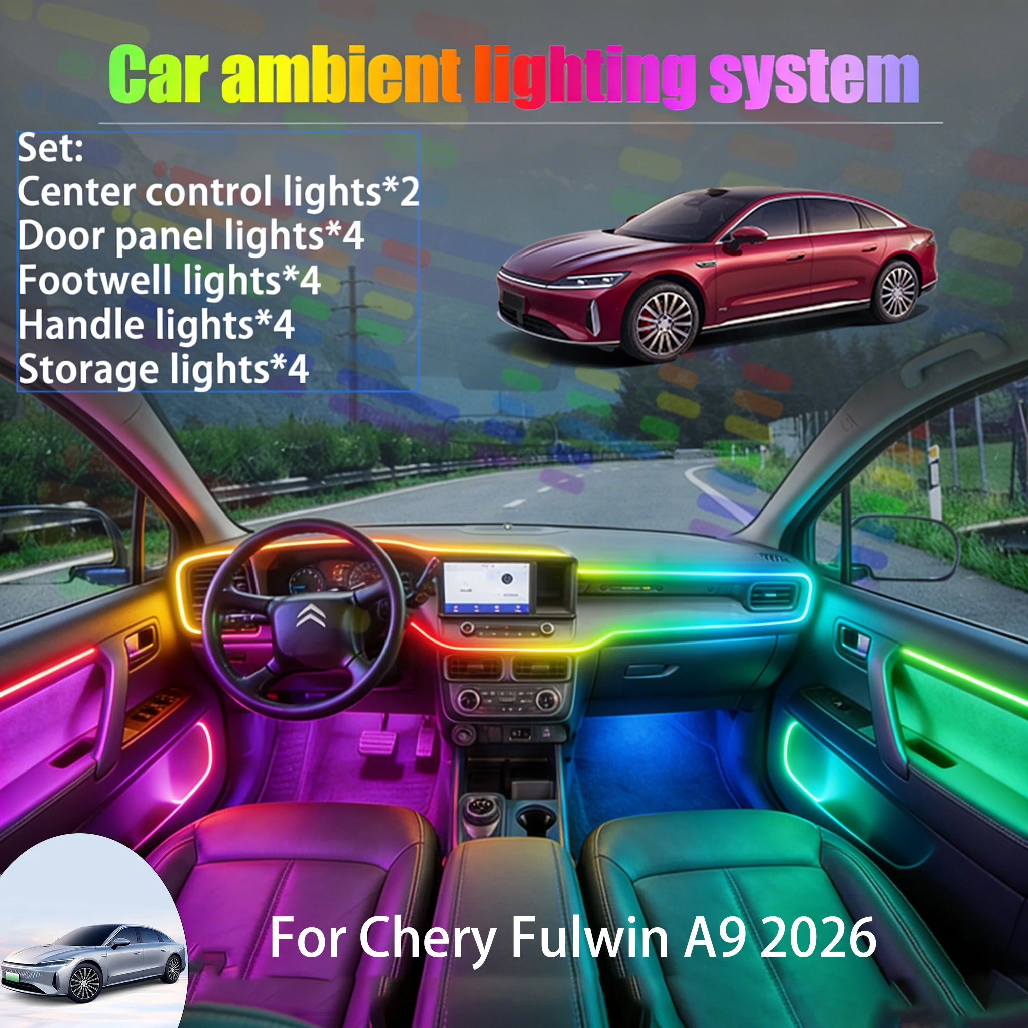 

Для Chery Fulwin A9 2026 E05: Комплект светодиодной подсветки салона и багажника 2/18 в 1, USB RGB, аксессуары для создания атмосферы в автомобиле