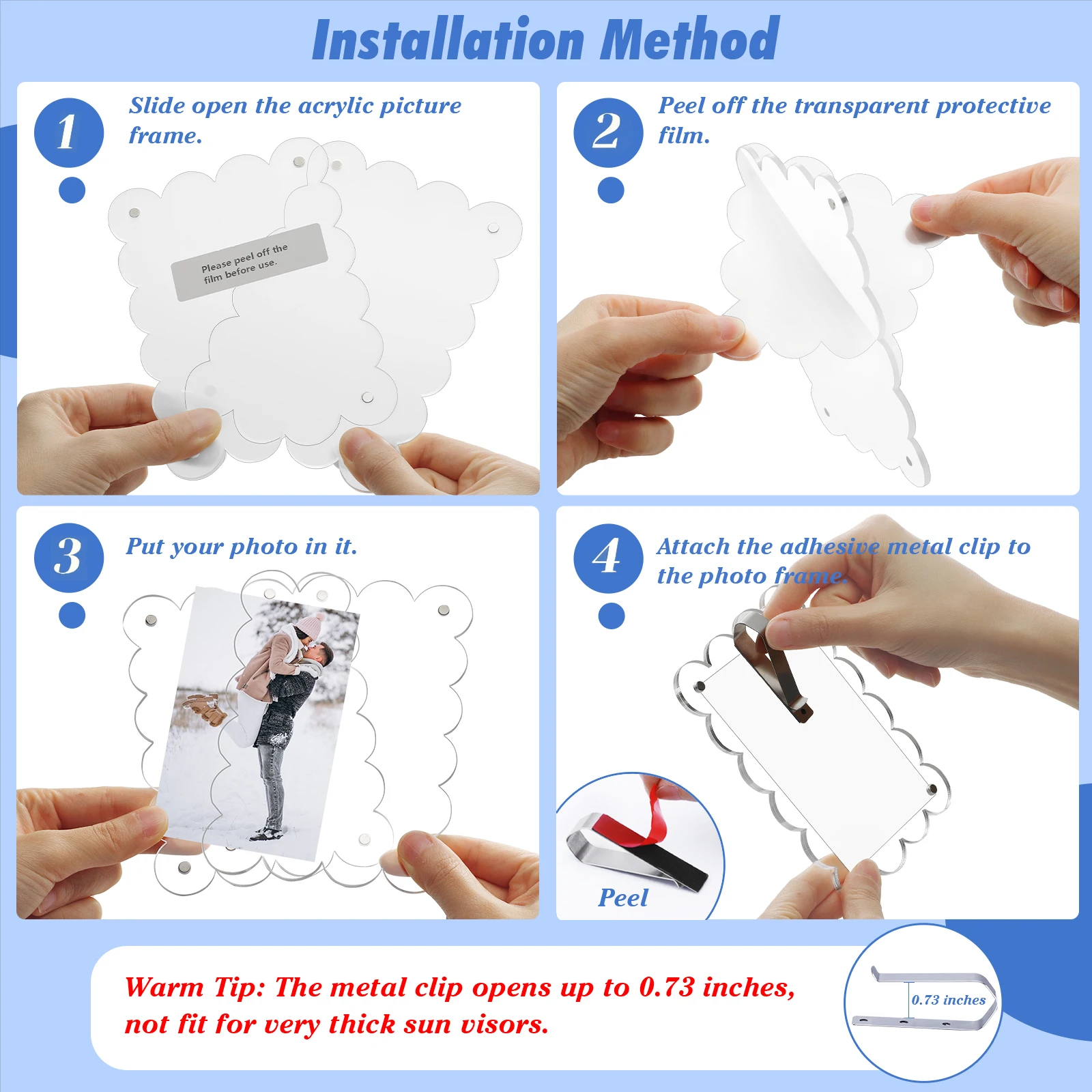 2 حزمة حامل صور السيارة إطار الصورة لواقي الشمس كليب المغناطيسي الاكريليك عرض أفقي عمودي صالح لمحفظة بولارويد Si