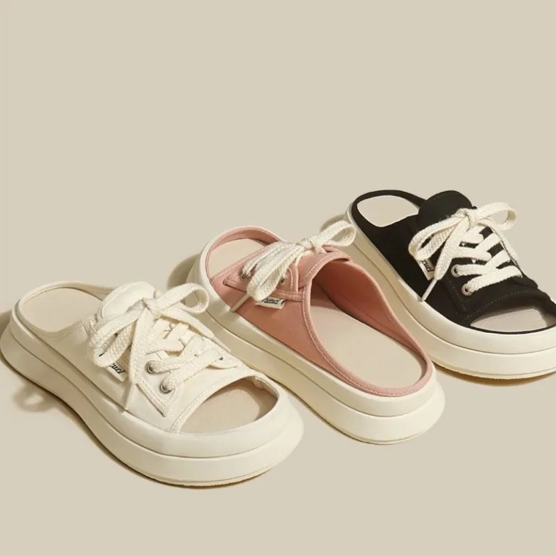 Summer Canvas Women Casual Sandals Female Flip Flops Beach Shoes Women Platform Slippers Soft Outdoor Slides