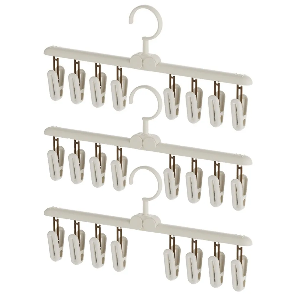3 Pieces Windproof Underwear Sock Clips Non-Slip Rotatable Underwear Drying Clips with 8 Clips Detachable Clothes Drying Rack