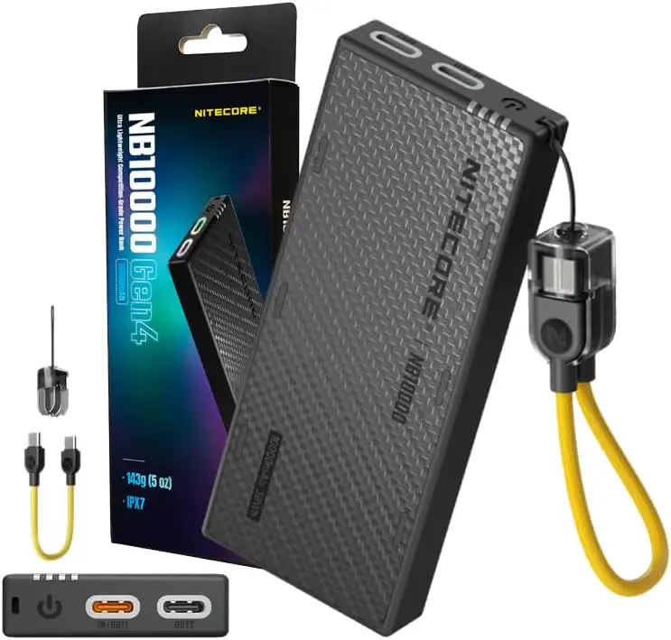 Nitecore NB10000 NB10000 GEN 4 Ultra-Slim Quick Charge Dual-Output USB-C Power Charger w/Eco-Sensa USB Cable