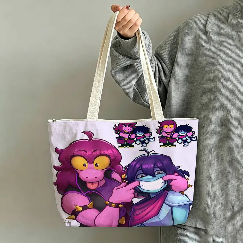 DeltaruneS Susie Funny Meme Printed Canvas Tote Bag Shoulder Bag Commuter Mommy Shopping Bag