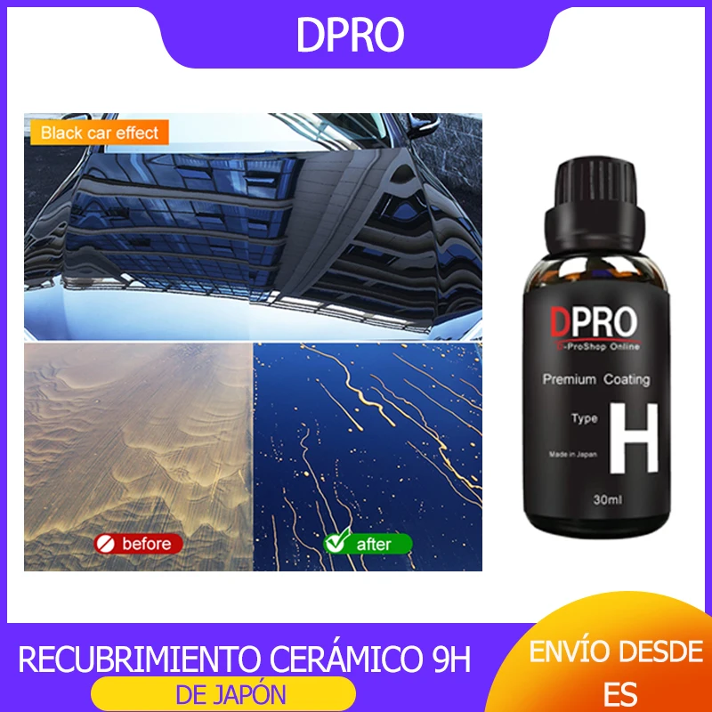 Dpro 9H Revestimiento Cerámico para Autos, Líquido de Vidrio Impermeable, Nano Cerámica para el Cuidado de la Pintura, Anti-rayones, Hidrofóbico, Kit de Pulido para Detallado de Autos