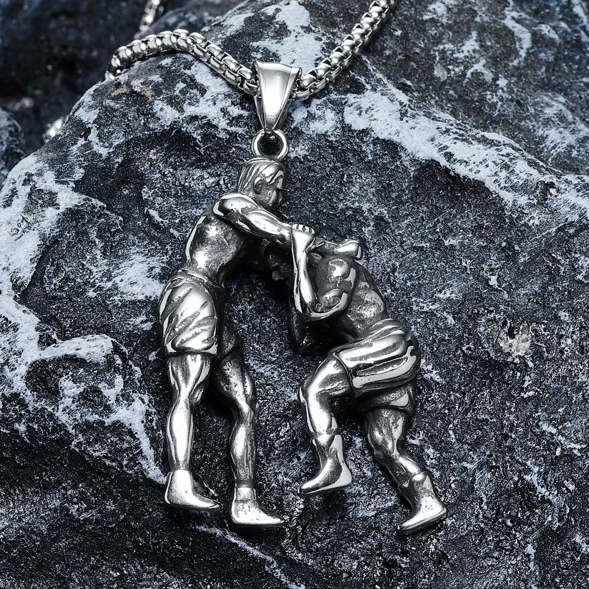 Fight Pendant Fitness Kung Fu Men 316L Stainless Steel Combat Wrestling Necklace Chain Rock Punk for Boyfriend Male Jewelry Gift