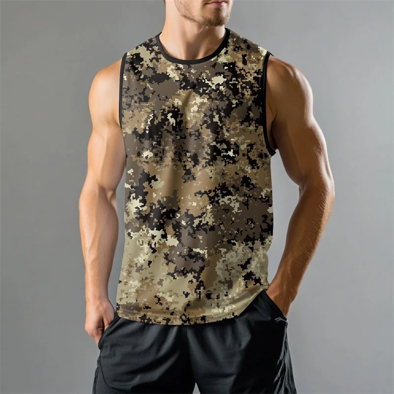

Funny Camouflage Print Men's Tank Top Outdoor Run Fitness Sports Tees Fashion Trend Man Sleeveless Shirt Summer Gym T-shirt Male