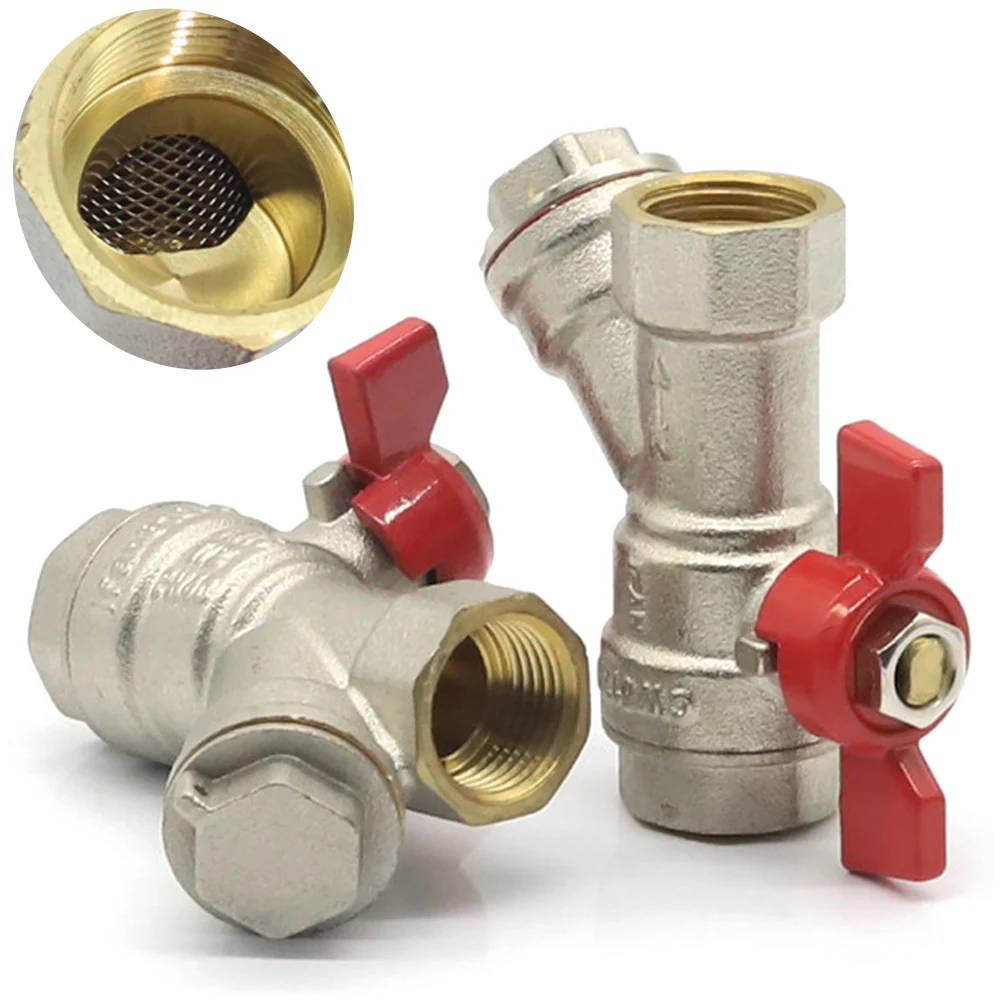 

1PC 1/2" 3/4" Female Ball Valve Filter Brass Copper Adapter Extender with Handle Hose Coupling Joint Filtered Water Oil Impurity