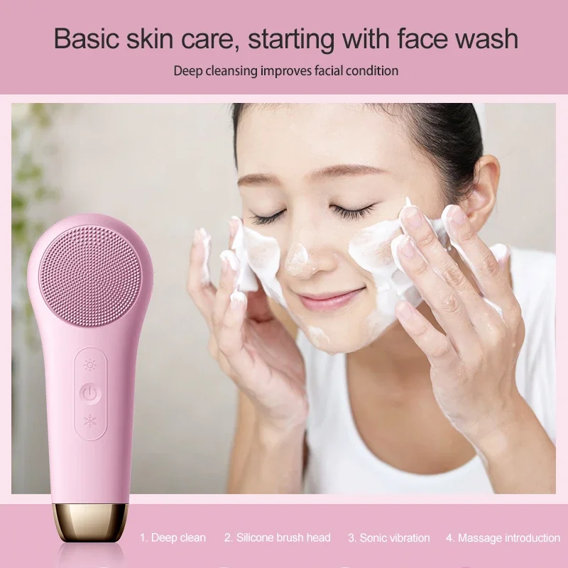 Electric Facial Cleansing Brush Ultrasonic Vibration Silicone Face Cleanser Deep Pores Washing Skin Blackhead Cleaning Massager