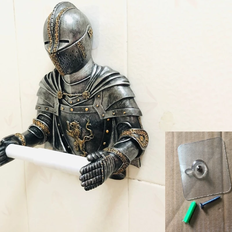 Wall Toilet Paper Holders Medieval Statue Knight Toilet Paper Dispenser Vintage Roll Paper Stand for Bathroom Toilet