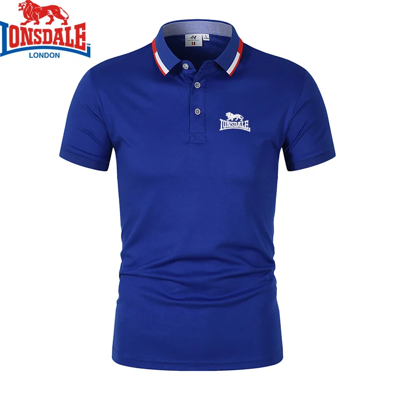 Embroidered LONSDALE Men\'s Breathable Polo Shirt Summer New Business Leisure High Quality Lapel Polo Shirt for Men