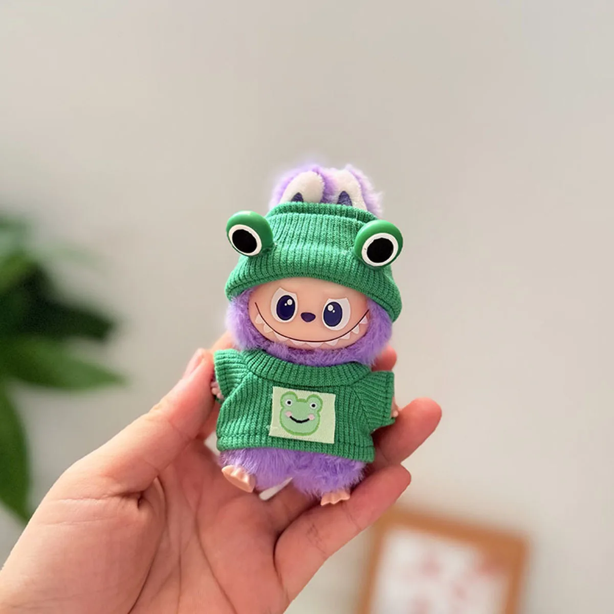 【No Doll】Plush Doll Clothes for Mini Labubu 4.0 Bear Hat Love Sweater Set DIY Doll Accessories Gifts