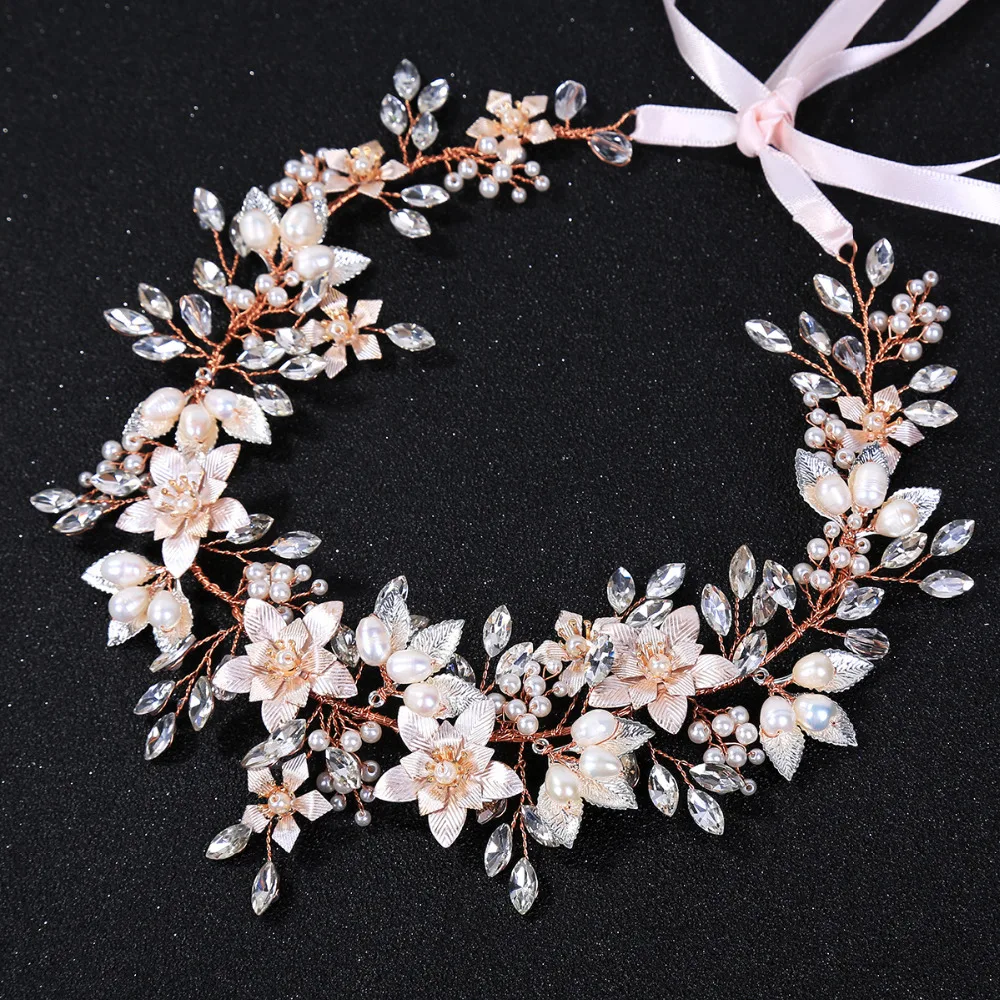 

Rose Gold Color Flower Hairband Crysal Wedding Tiara Headband Women Headpiece Bridal Hair Accessories